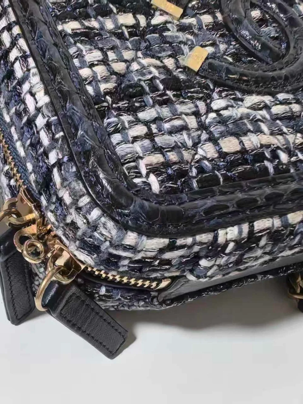CHANEL Black and White Tweed Vanity Crossbody with Gold Chain